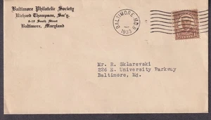 1933 Brief Baltimore Philatelic Society Richard Thompson Sekretär - Bild 1 von 1
