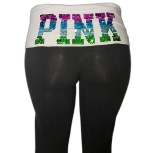 Leggings capri negros con lentejuelas medianos Victorias Secret ROSA plegables cintura - Imagen 1 de 8