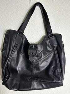 Frye Gina Black Leather Tote Shoulder Bag Gunmetal Hardware - Picture 1 of 22