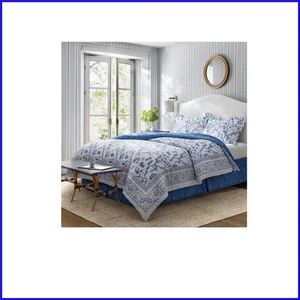 Elegant Cotton Comforter Set with Shams & Bedskirt in Charlotte Blue - Queen - Picture 1 of 9