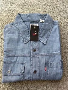 LEVI'S Hombre Talla Camisa grande azul claro castaño rojizo trabajador manga larga abotonada - Imagen 1 de 16