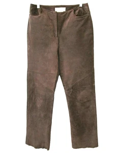 Echt Wildleder Hose Gr. 6 dunkelbraun Leder komplett gefüttert roher Saum Margaret Godfrey - Bild 1 von 8