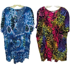 Two (2) Roaman’s Sz 18W Short Sleeve Blouses Colorful - Picture 1 of 5