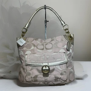 Coach F18875 Penelope Signature "C" Outline Hobo Bag Tela Bordo Pelle Nuova con etichette - Foto 1 di 15