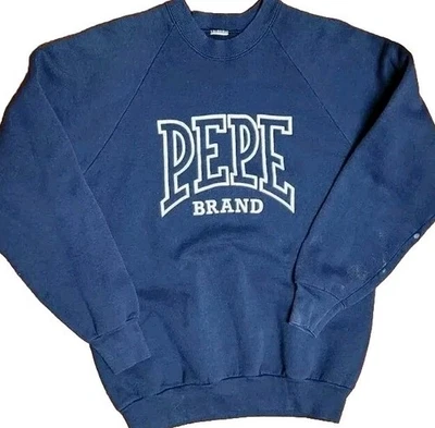 PEPE BRAND JEANS Sudadera Adulto S Pequeña Azul Cuello Redondo Pullover Suéter Retro Foto 1 de 4