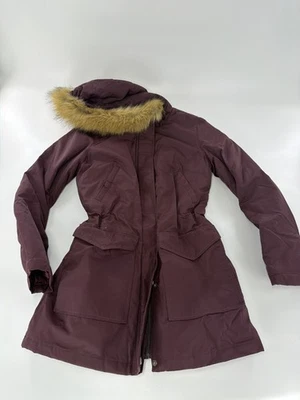 Abrigo parka para mujer Levi Strauss con capucha púrpura forrado sherpa ribete de piel sintética talla XS Foto 1 de 4