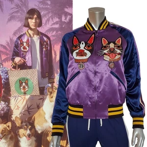GUCCI JACKE BOMBER BOSCO ORSO PATCHES LILA SATIN mit LOGO DETAIL $ 3.500 Gr 42 6 - Bild 1 von 14