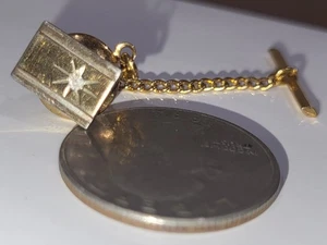 Vintage 14k Gold And Sterling Tie Tack With Small Accent Diamond  - Picture 1 of 5