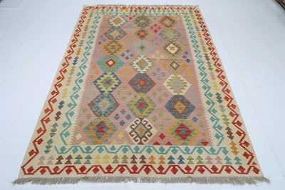 Небольшой ковер из шерсти с геометрическим узором 6x8 футов традиционный восточный ковер ручной работы - Изображение 1 из 4