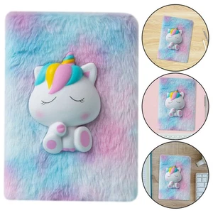 Plush Diary - Kawaii Plush Unicorn Notebook - Colorful Tie Dye Fuzzy Journal - Picture 1 of 12