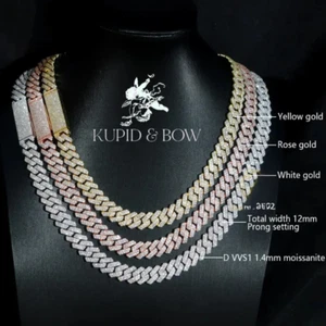 18k Iced Out Cuban Link Authentic Moissanite GRA Certify Fast Shipping 8/10/12mm - Picture 1 of 14
