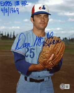 DAN MCGINN SIGNED 8x10 PHOTO HIT FIRST HOMERUN FOR MONTREAL EXPOS BECKETT BAS - Picture 1 of 2