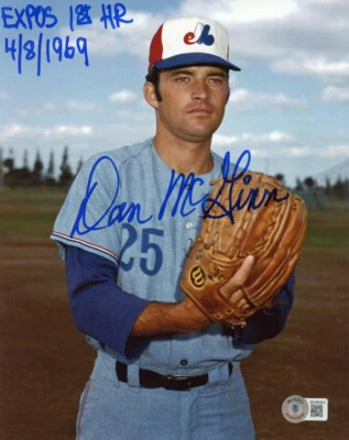 DAN MCGINN SIGNED 8x10 PHOTO HIT FIRST HOMERUN FOR MONTREAL EXPOS BECKETT BAS - Image 1 of 2