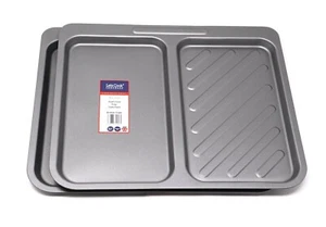 Twin Pack dual oven tray British Made with Teflon non stick 40x34x2 cm Grey - Picture 1 of 5