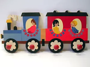 Kindergarderobe Wandgarderobe Wandhaken Eisenbahn Holz Mertens 1972 Hakenleiste - Bild 1 von 11