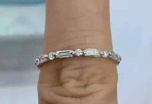 1.4Ct Baguette Cut Lab-Created Diamond Women Eternity Band 14k White Gold Plated - Picture 1 of 3