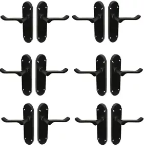 Matt Black door handles pack of 6 (pairs) Shaped Scroll design 168x42mm - Picture 1 of 2