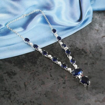 Gargantilla ajustable enchapada en plata con piedras preciosas de cuarzo zafiro joyería 18" Foto 1 de 3
