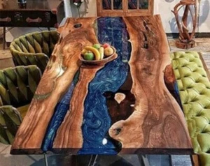 river table, blue epoxy table, epoxy dining table, epoxy table top, epoxy table - Picture 1 of 1