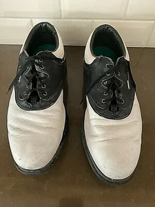 Used FOOTJOY AQUALITE AQL Men's Leather Golf Shoe Size 11 M White/Black - Picture 1 of 9