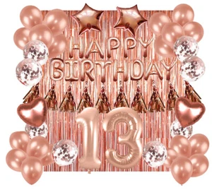 Designer Rose Gold 13th Happy Birthday Balloon Banner Party Decoration Supplies - Picture 1 of 10