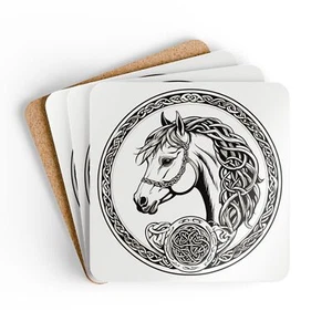 Celtic Horses 10 Corkwood Coaster Set - Picture 1 of 9