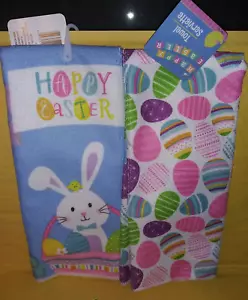 Easter Themed Towels 2 pc set-Happy Easter Rabbit and Multi-Colored Eggs - Picture 1 of 4