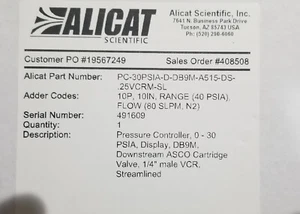 Alicat Scientific PC30PSIA-D-DB9M-A515-DS Digital Pressure Controller NEW N2 - Picture 1 of 2