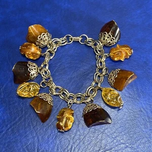 Vintage klobig Bernstein Wurzelbier Acryl Kunststoff Boho Tribal Hänger Bettelarmband - Bild 1 von 15