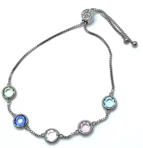 Bracciale Stazione IBB Pastello Multicolore Cristalli Argento Delicato Bolo - Foto 1 di 7