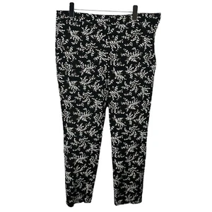 Talbots Womens 14 Floral Chatham Slim Fit Ankle Length Pants Black Comfort Work - Picture 1 of 18