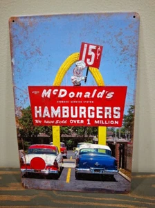 Letrero de metal McDonald's HAMBURGUESAS 15 centavos 12 x 8 pulgadas - Imagen 1 de 4