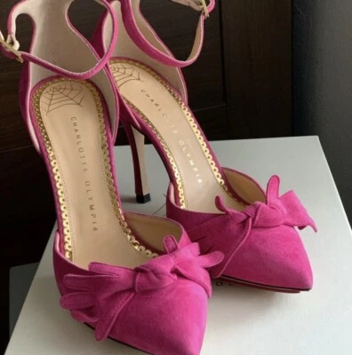 $755 Charlotte Olympia Dama Como Zapatos Gamuza Rosa Caliente Talla 35 Foto 1 de 4