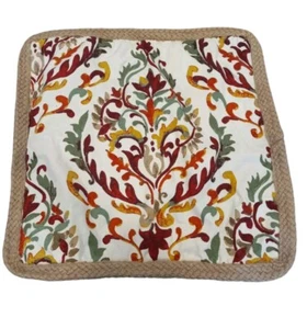 Funda de Almohada Villa Lugano Patrón Suzani Con Borde de Yute Rojo Crema Verde Amarillo  - Imagen 1 de 8