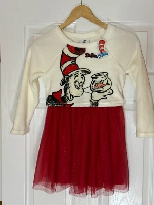 Girls Red/Ivory/Black  Fleece & Tulle Dr Seuss  Dress Sz 6 NWT  - Image 1 of 4