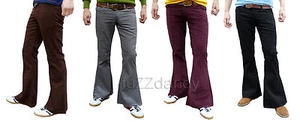Mens FLARES Cords BELL BOTTOMS 70's vtg fancy Hippie jeans Pants dress Trousers - Picture 1 of 39