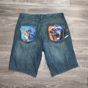 Vintage Y2K Pelle Pelle Skull Embroidered Denim Shorts Sz. 38 - Picture 1 of 12