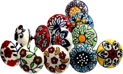 Lot of 12 PC Indian Handmade Ceramic Door Knobs Kitchen Cabinet Door Pulls - Image 1 of 4