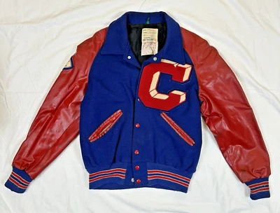 Vintage Varsity Jacket DeLong Columbia Football Memorial Bowl 1977 Red Blue 38 - Image 1 of 4