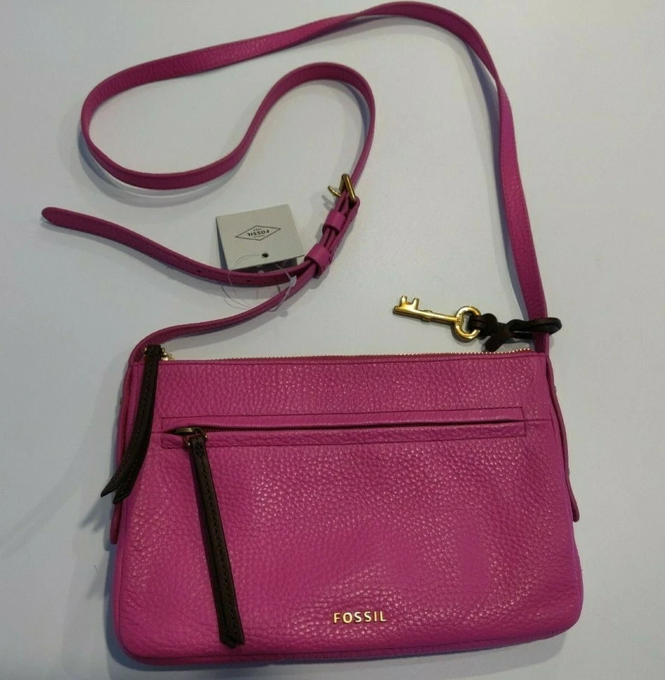 Fossil Jenna SM Crossbody Shoulder Bag Hot Pink Leather SHB1493694 FS Y