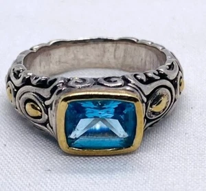 John Hardy Blue Topaz Sterling Silver 925 18K Yellow Gold Ring Size 6 - Picture 1 of 9
