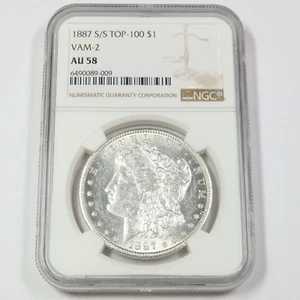 1887 S/S NGC AU58 | TOP 100 VAM 2 - Silver Morgan Dollar - $1 US Coin #43774B - Picture 1 of 2