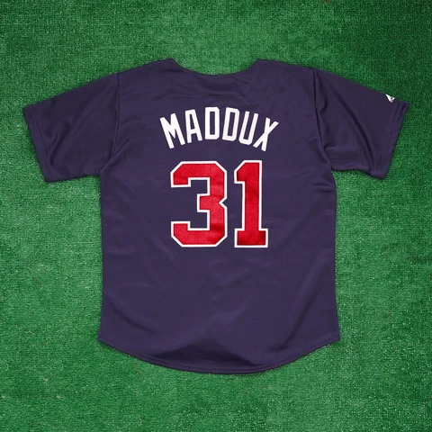 Greg Maddux Majestic 1995 Atlanta Braves Alternate Navy Blue Men's Jersey Cover