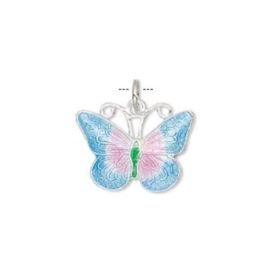 Charm, 1 Small Purple Blue Butterfly Cloisonné Charm / 19x15mm * - Picture 1 of 1