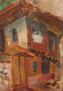 Antikes Ölgemälde Stadtbild Trachtenhaus - Bild 1 von 14