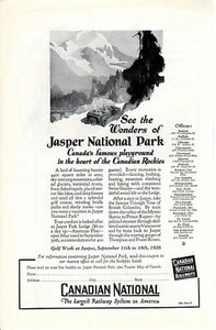 Vintage print advertisement 1926 Train Canadian National Jasper See the Wonders - Picture 1 of 2