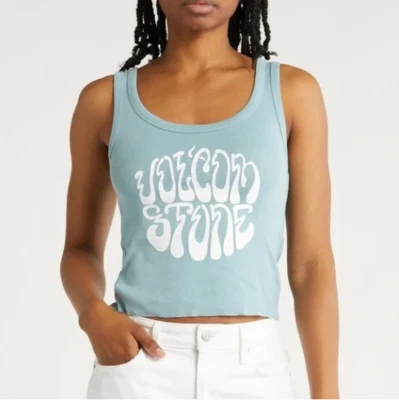 Volcom Ice Plunge Crop Sage Blue Tank Size Medium *NEW* - Image 1 of 4