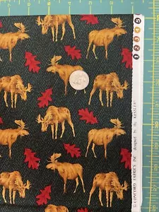 Concord Kesslers Wildlife Fall Moose Oak Leaf Fall Cotton Sew Quilt Fabric 2 yd - Picture 1 of 3