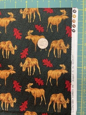 Concord Kesslers Wildlife Fall Moose Oak Leaf Fall Cotton Sew Quilt Fabric 2 yd - Image 1 of 3