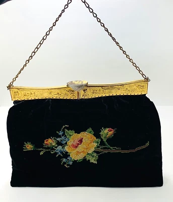 Bolso de Mano De Colección NEEDLEPOINT PETIT Pt CARTERA en Terciopelo Jemco Marco de Caja Holandés Tapiz Foto 1 de 4